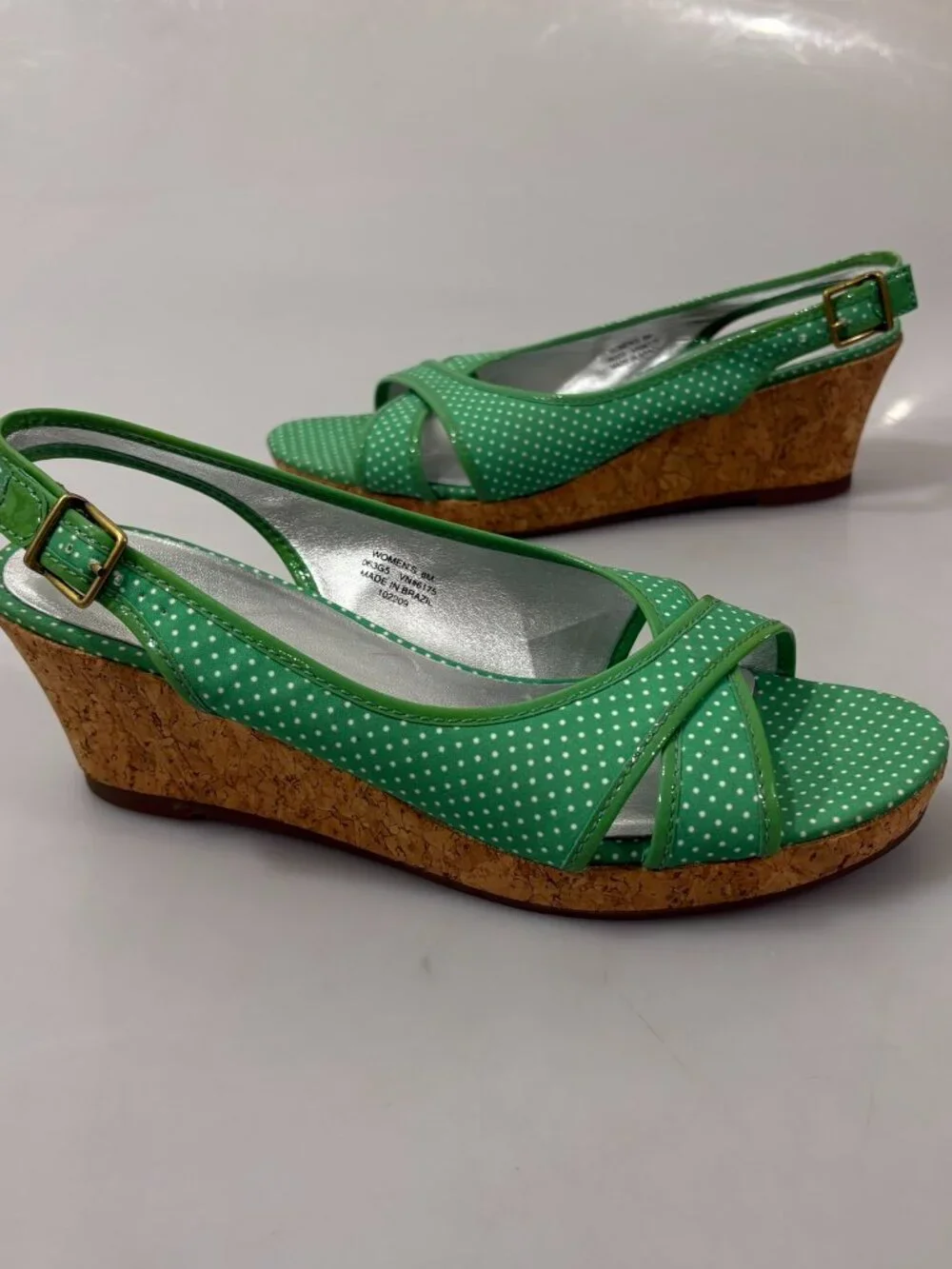 L.L. Bean 8 M Green White Signature Polka Dot Slingback 2.5